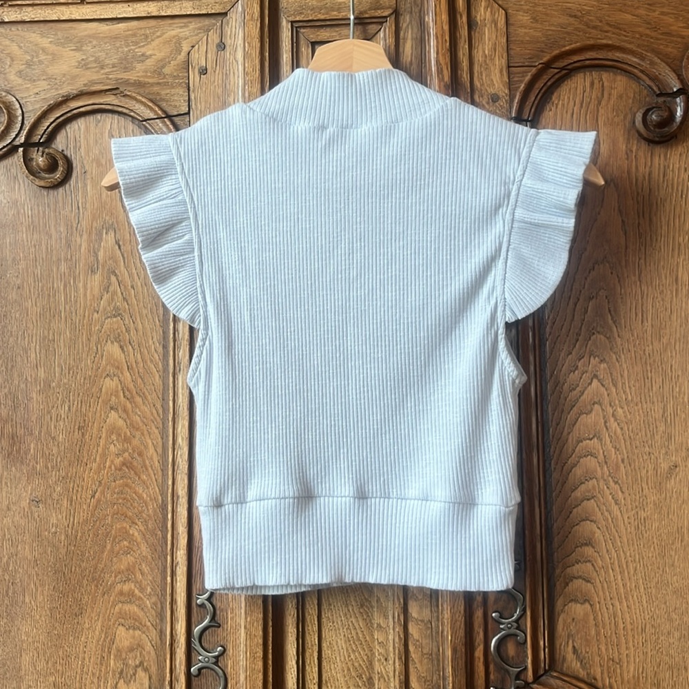 Storia Ribbed Ruffle Sleeve Cropped Top Sz S - Picture 12 of 12